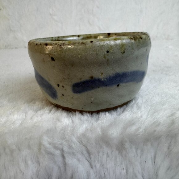 Artisan Studio Pottery Stoneware small Bowl Signed Blue & Gray Glaze Design - Picture 3 of 6